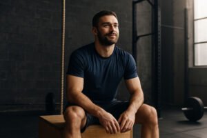 Crossfit y Salud mental. Atleta sentado en cajon en un Box