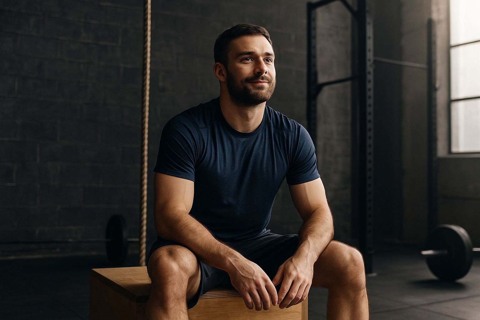 Crossfit y Salud mental. Atleta sentado en cajon en un Box